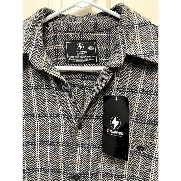 Men's THUNDER Plain Flannel Shirt Long Sleeve Gray Size 2XL Button Up NEW - Picture 3 of 4